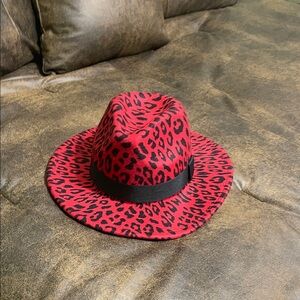 Leopard Print Red Fedora Hat